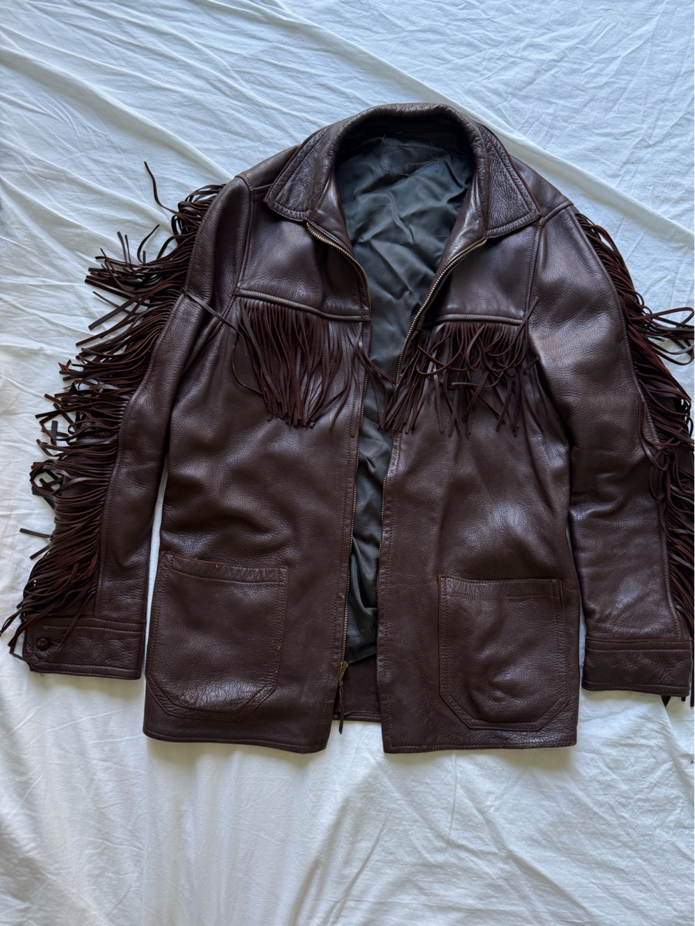 Vintage Brown Leather Fringe Jacket 🤎